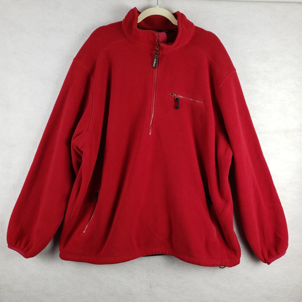L.L. Bean Outdoors Men's XXL 1/2 Zip Fleece Pullover Solid Red Cozy Winter Basic